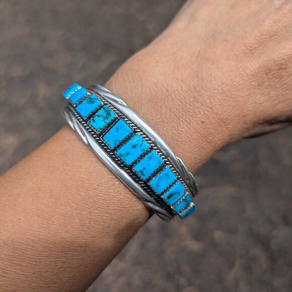Vintage Navajo Bracelet Signed Native American Indian Jewelry Turquoise sz 6.75* - Picture 11 of 11